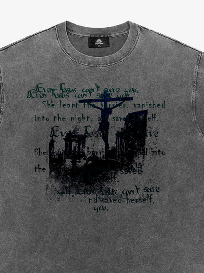 THE SUPERMADE  Vintage-Style Graphic T-Shirt with Inspirational Text and Cross Design 
