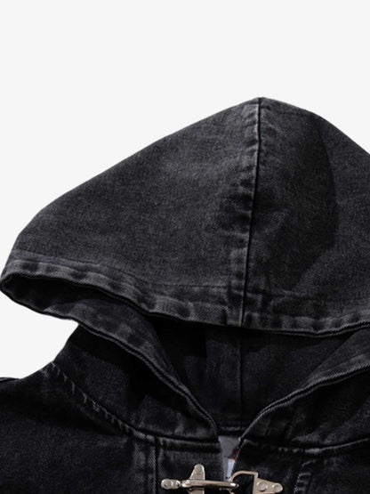 Denim Hoodie with Metal Toggle Closure Black Oversized Sweatshirt?