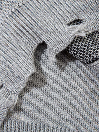 Vintage Spray-Painted Cross Hole Knit Sweater 