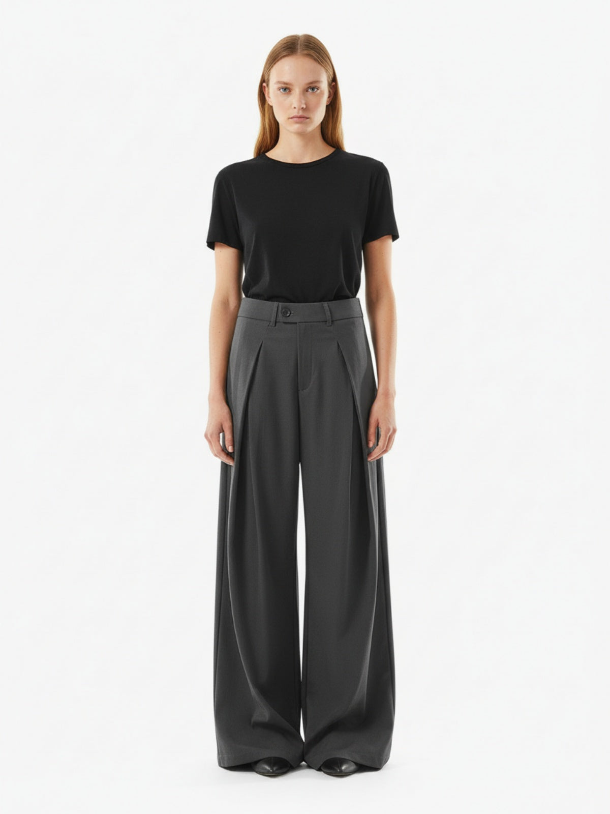Pleated Drape Bootcut Suit Pants