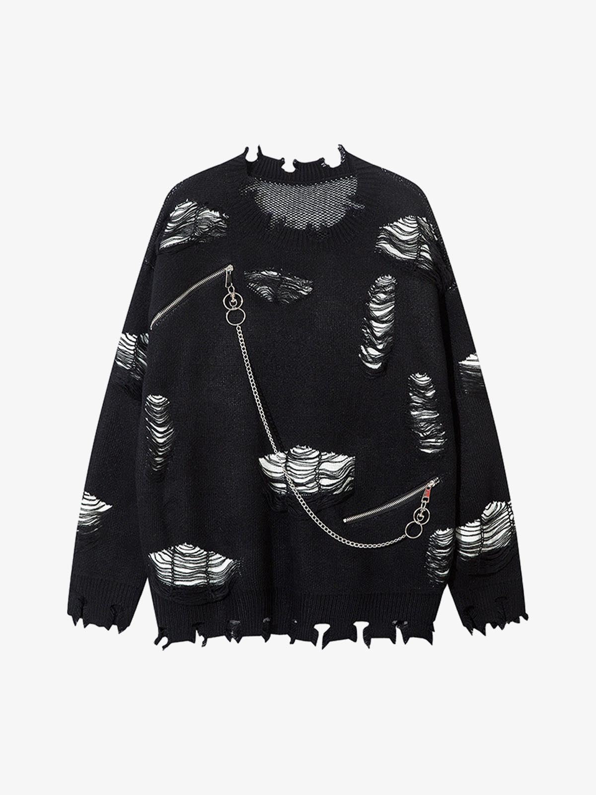 Retro Distressed Zipper Sweater 