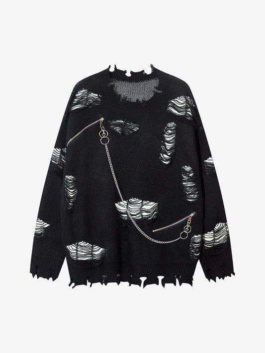 Retro Distressed Zipper Sweater 