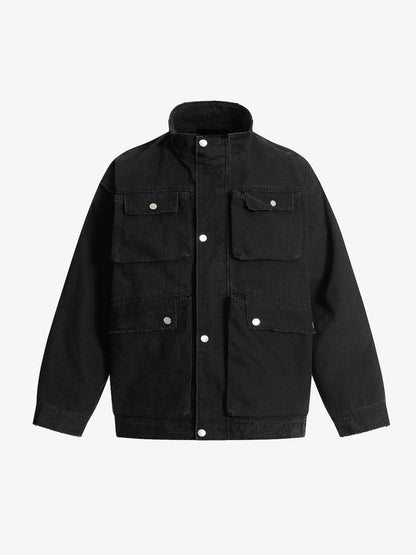 Washed Stand Collar Multi Pocket Jacket