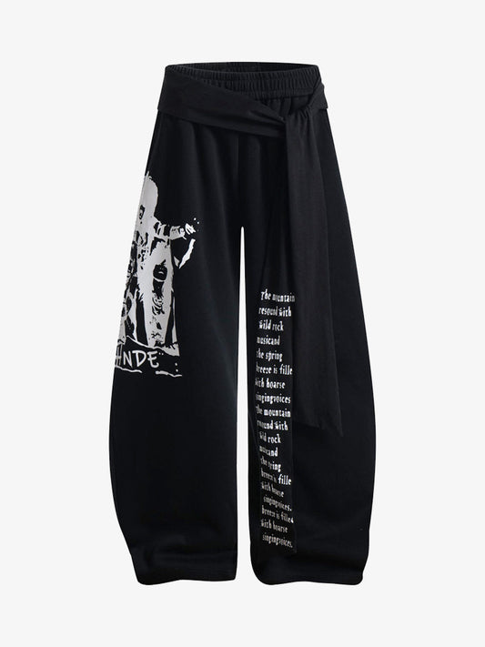 Stylish Wide-Leg Pants with Graphic Print and Text Design for Casual Wear 