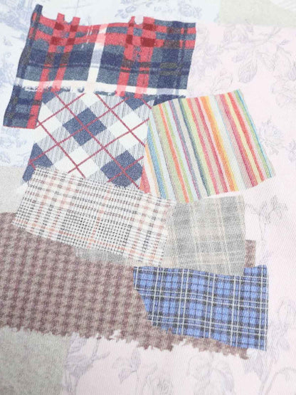 Cotton Patchwork Wide Leg Pants with Equestrian Print and Plaid Details?