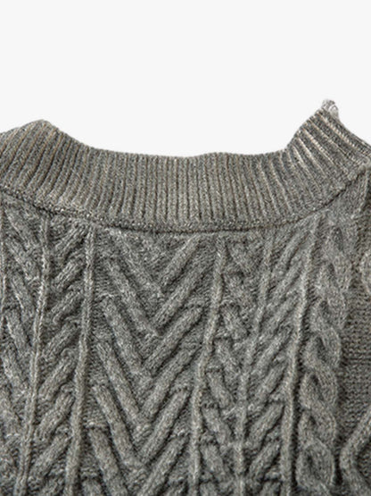 Cable Knit Cardigan Damaged Dirty Dyed Sweater 