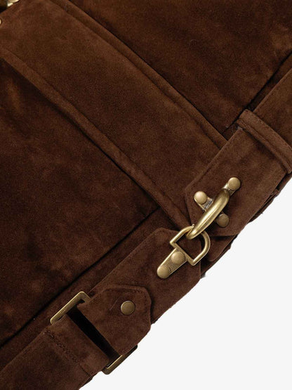 Fur Collar Suede Toggle Closure Padded Bomber Jacket