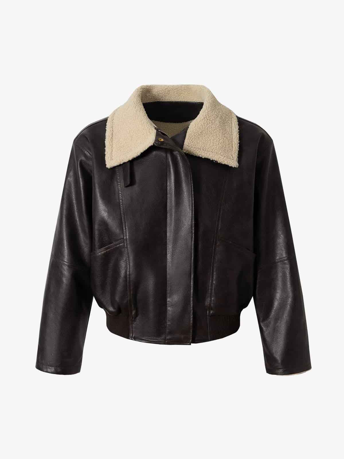 Vintage Shearling Collar Quilted Leather Jacket