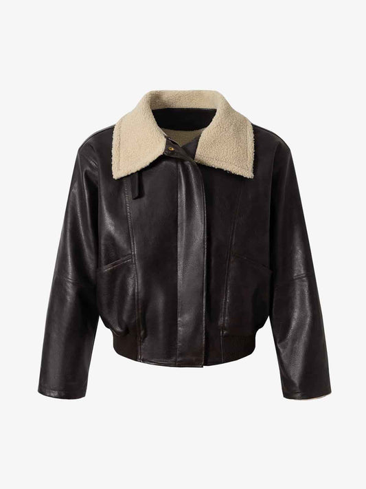 Vintage Shearling Collar Quilted Leather Jacket