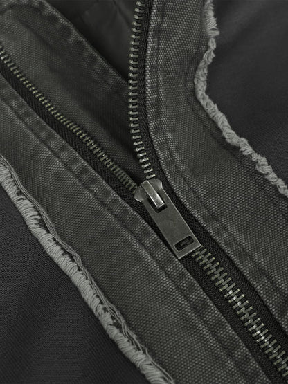 Denim Oversized Jacket with Studs and Faded Wash Design for Streetwear Style 