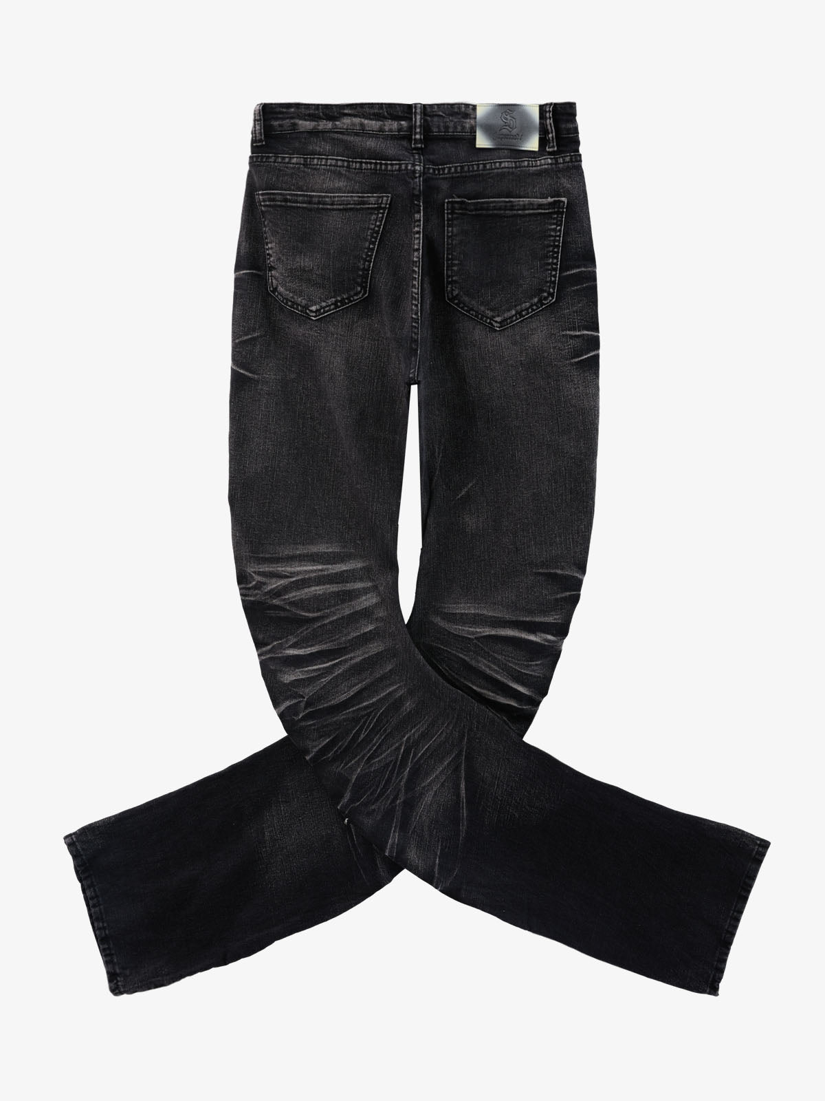Black Denim Flared Jeans with Button Front High Waist Design?