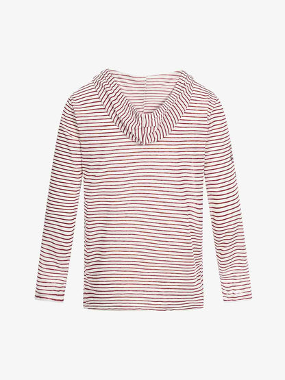 Graphic Print and V-Neck Striped Long Sleeve Hooded T-Shirt