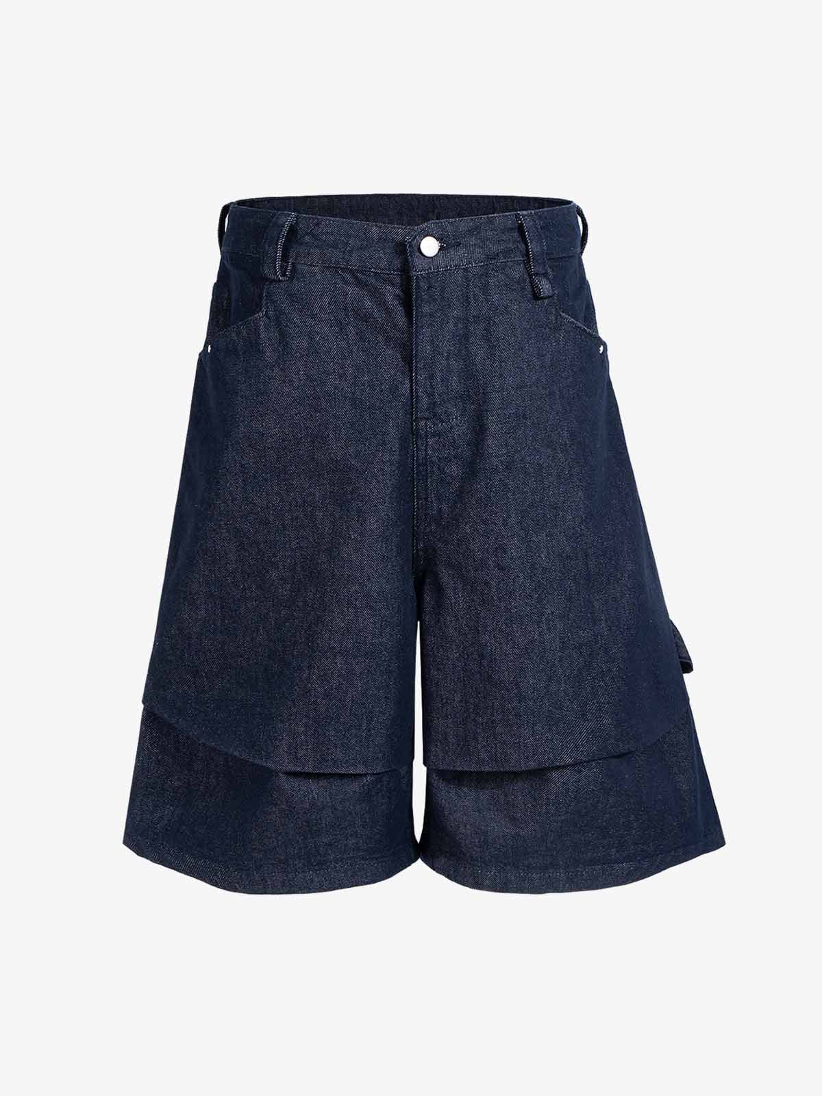 Cotton Denim Men's Oversized Cargo Shorts with Layered Design and Side Pockets?