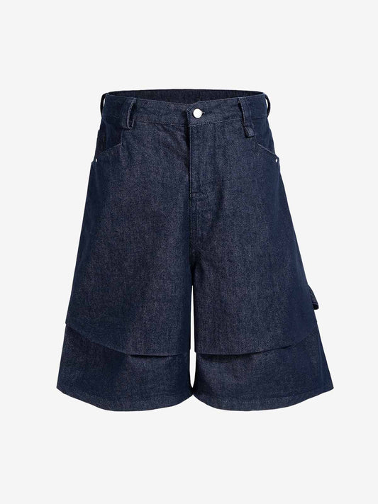 Cotton Denim Men's Oversized Cargo Shorts with Layered Design and Side Pockets?