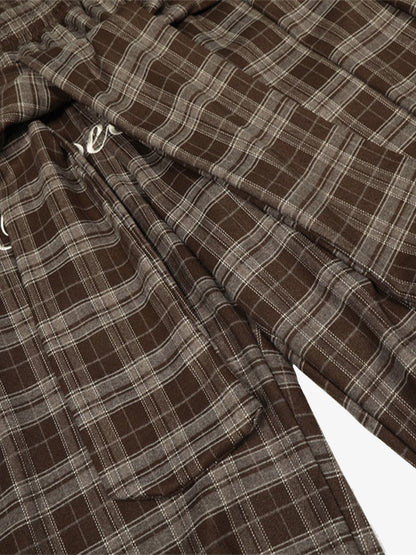 Plaid Wide-Leg Pants With Embroidered Logo for Casual Style 