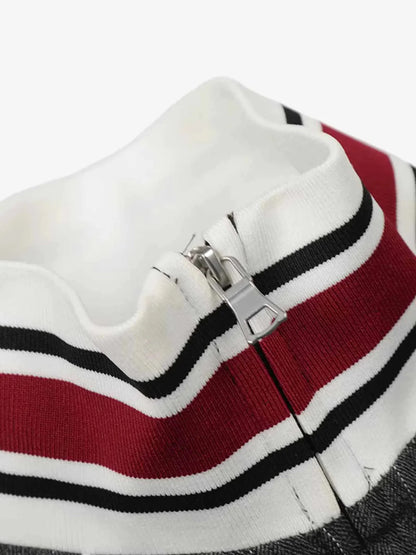 Thesupermade American Retro Color-Blocked Striped Stand-Collar Tracksuit 
