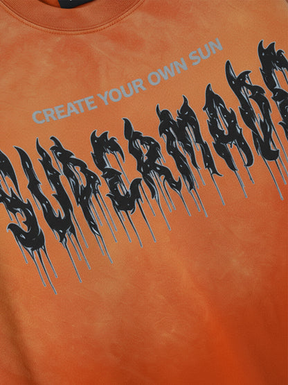 Cotton relaxed washed gradient orange short-sleeved T-shirt, adorned with Gothic logo print?