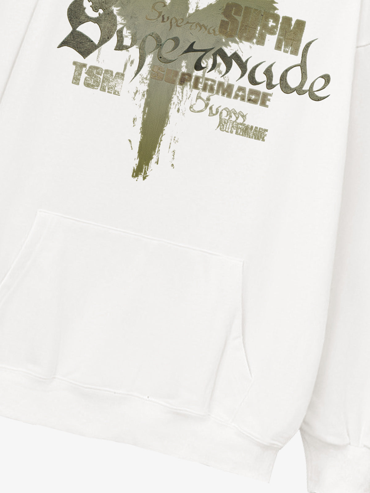 THE SUPERMADE A distressed trend print pattern hoodie that combines angel wings and gothic font elements 