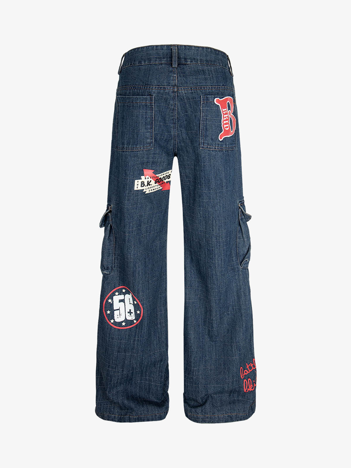 Letter Print Cargo Multi-pocket Jeans 