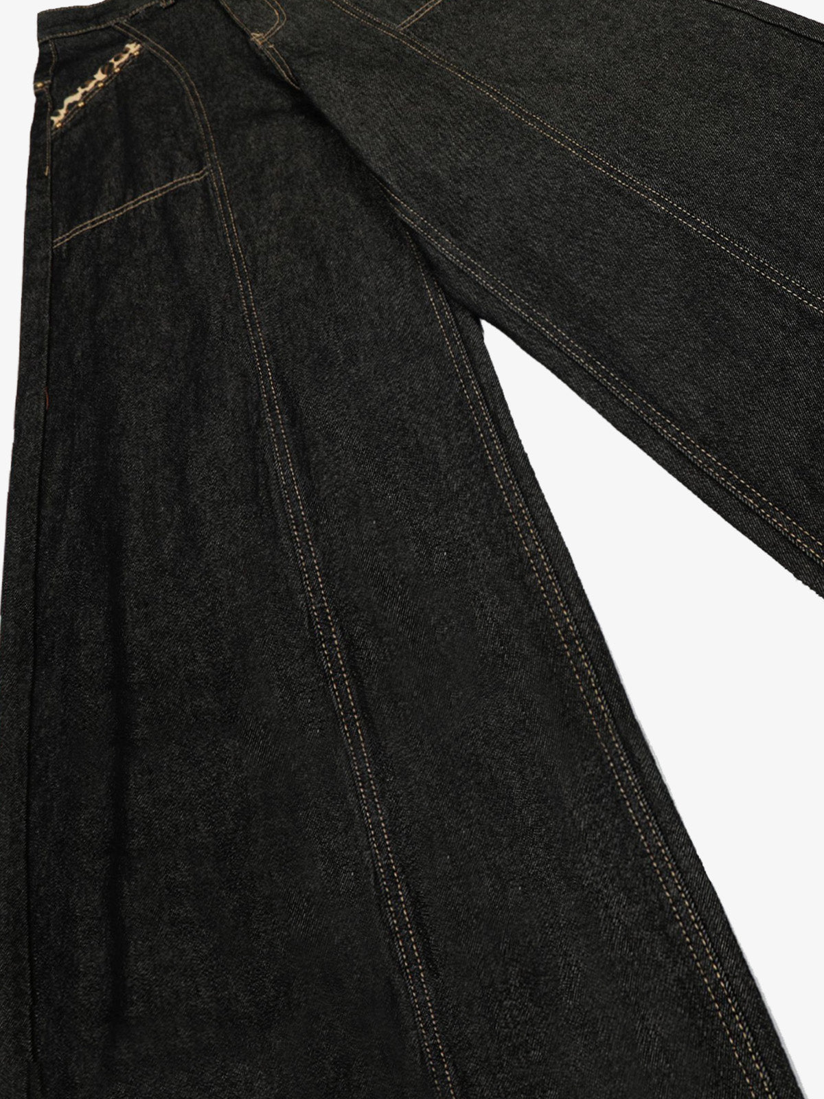 Denim Wide-Leg Trousers with Leopard Patch Detailing?