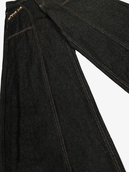 Denim Wide-Leg Trousers with Leopard Patch Detailing?