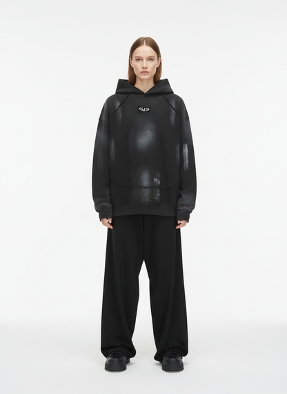 Hip-Hop Wasteland Ink-Dyed Raw Edge Hoodie