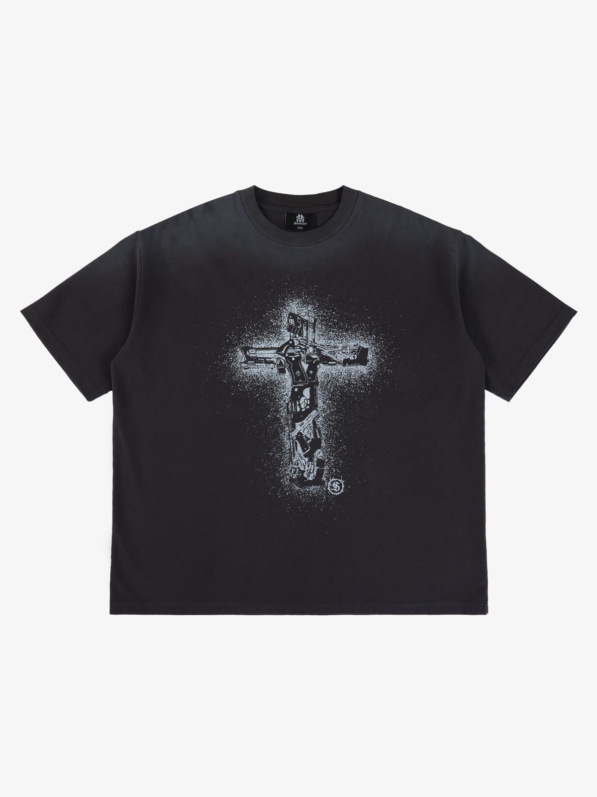Supermade Distressed Rebellious Gun and Cross Print T-Shirt?