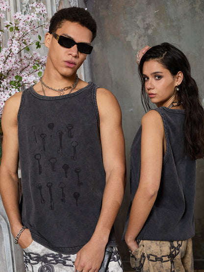 Supermade Washed Distressed Key Print Vest?