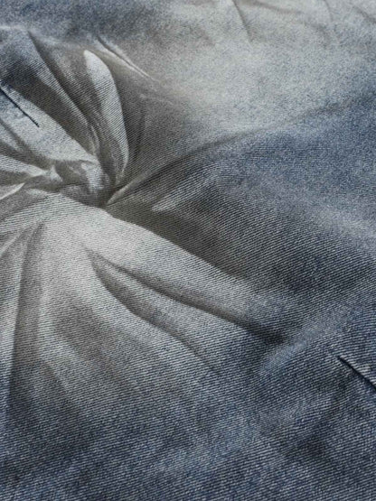 Denim Wide Leg Baggy Pants with Distressed Wash and Cuffed Hem for Women 