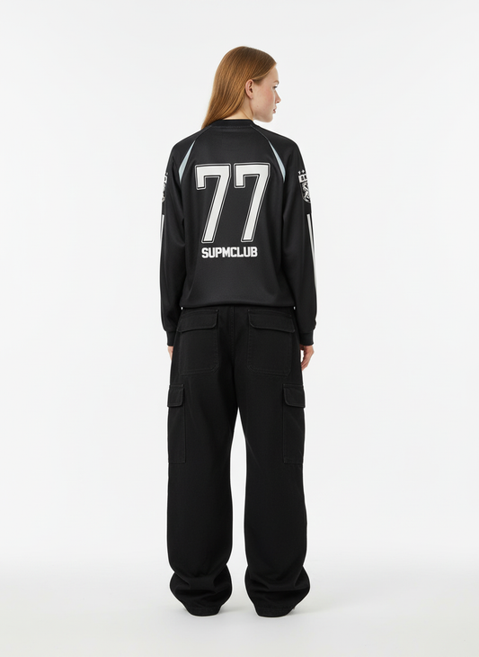 Street Jersey 77 Digital Print Striped Long Sleeve T-Shirt