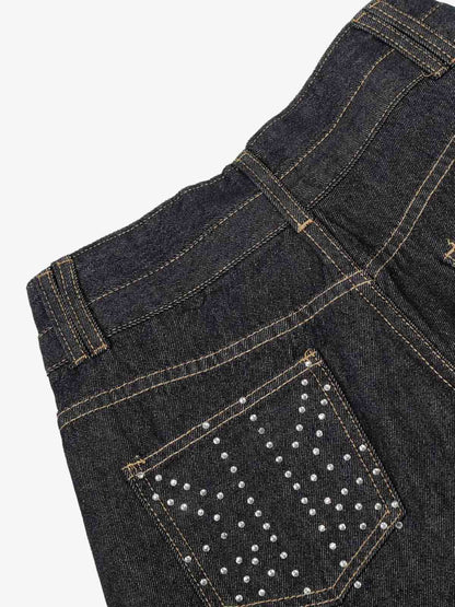 Denim Wide Leg Pants with Cross Stitch Detailing High Waist Casual Jeans for Women 