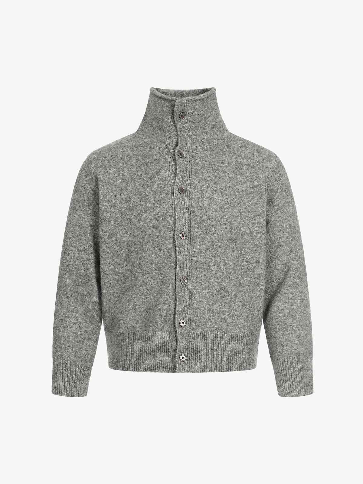 Retro High Neck Button-Down Knit Cardigan Sweater