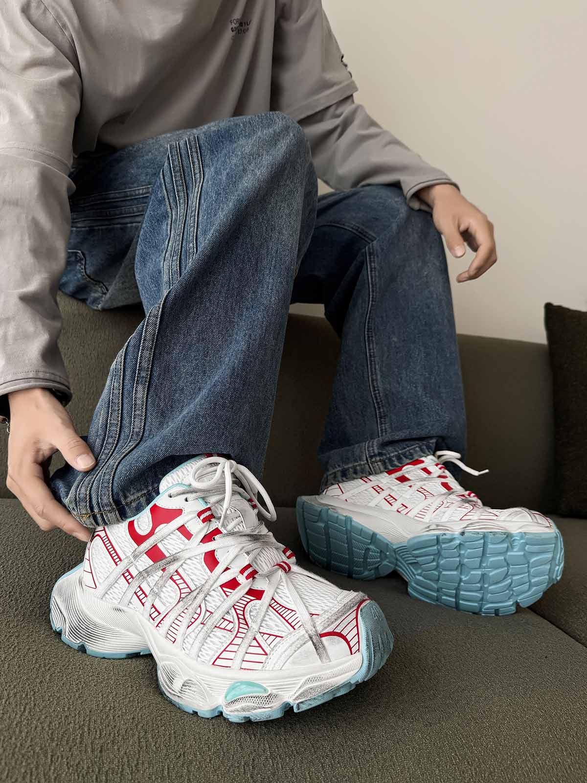 Breathable Mesh Lace-up Dirty Chunky Sneakers