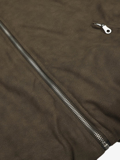 Stylish Brown Bomber Jacket with Faux Fur Collar - Perfect for Casual and Outdoor Wear 