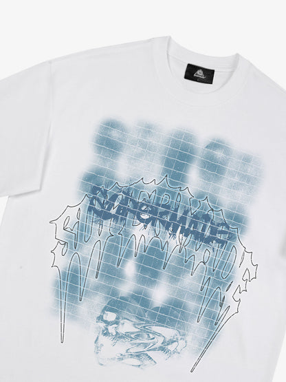 THE SUPERMADE Dark Grid Skull Graphic T-Shirt with Neon Drip Design 