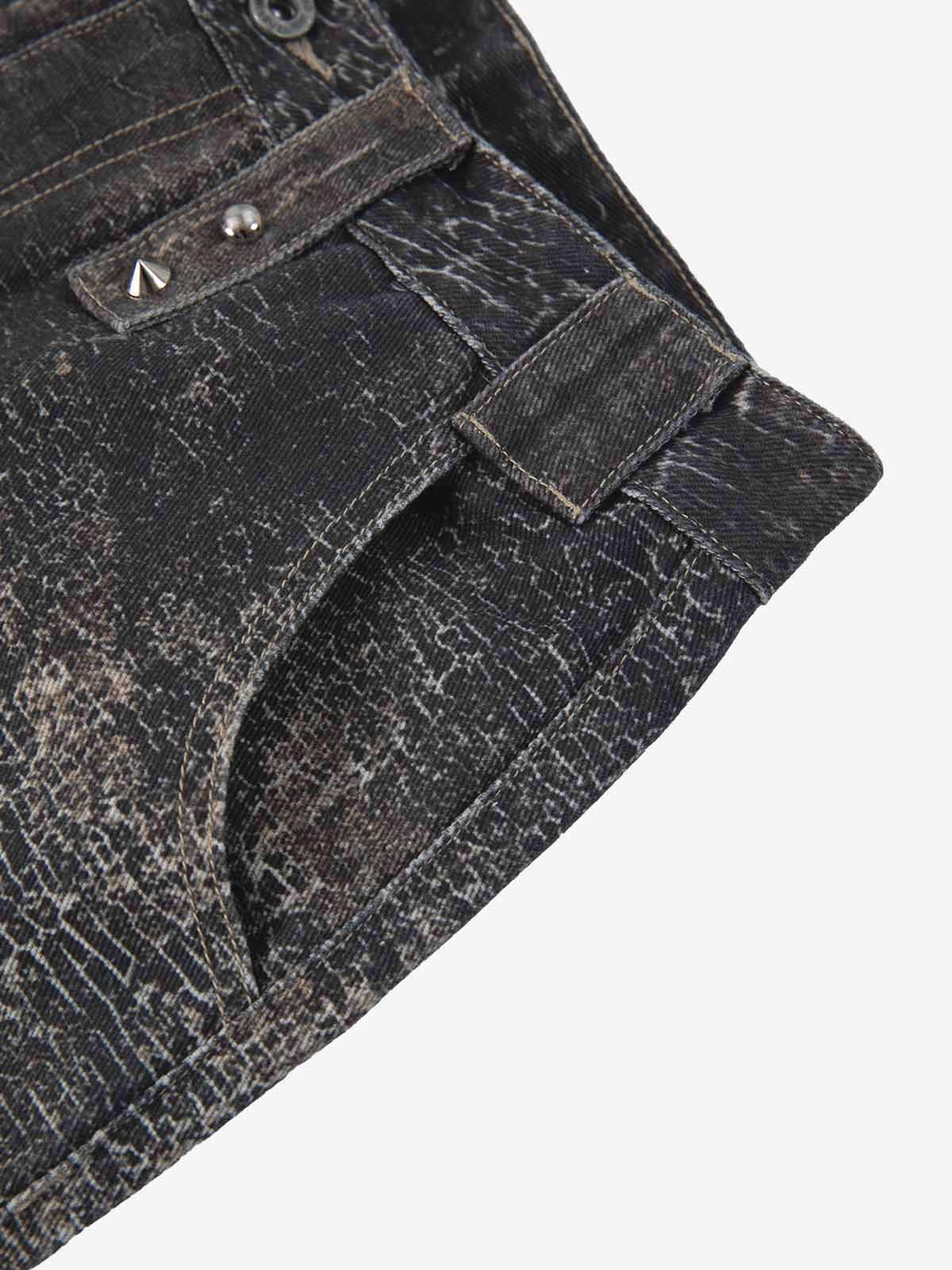 Antique-style Heavy Industry 3D Digital Printing Denim Bell-bottom Work Pants 