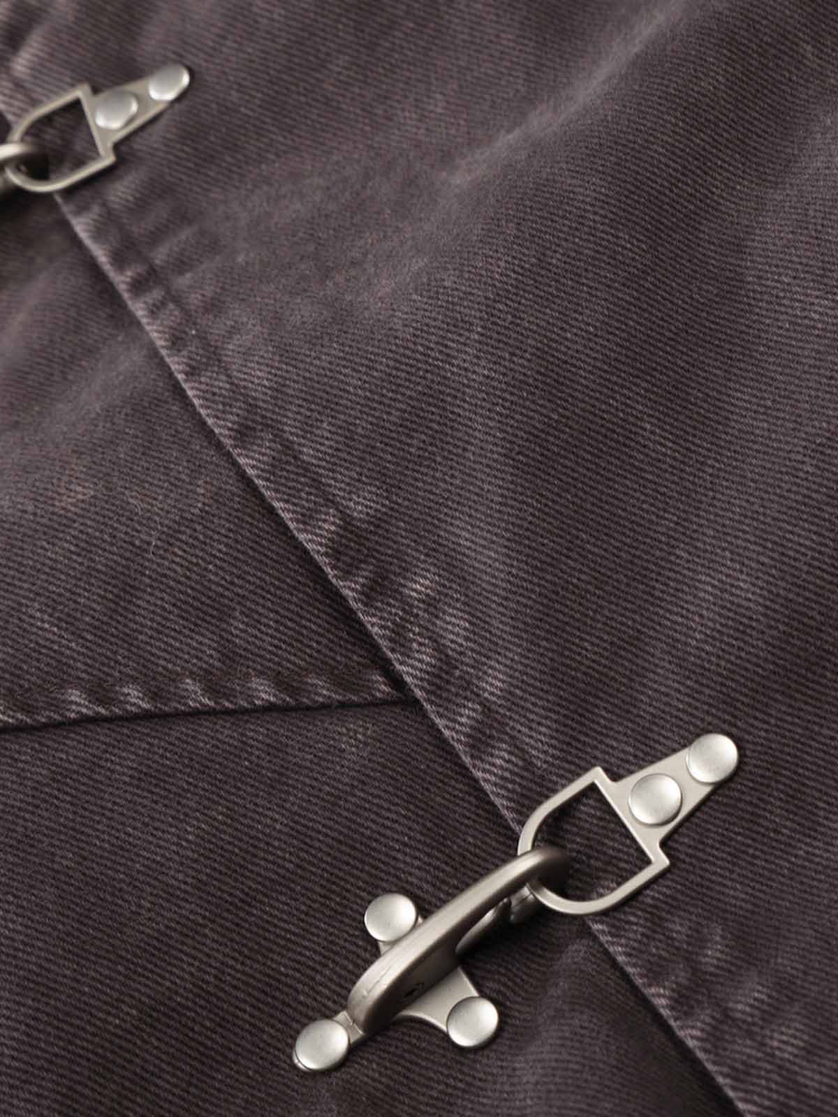 Washed Cotton Hooded Duffle Jacket with Metal Snap Buttons and Ribbed Hem 