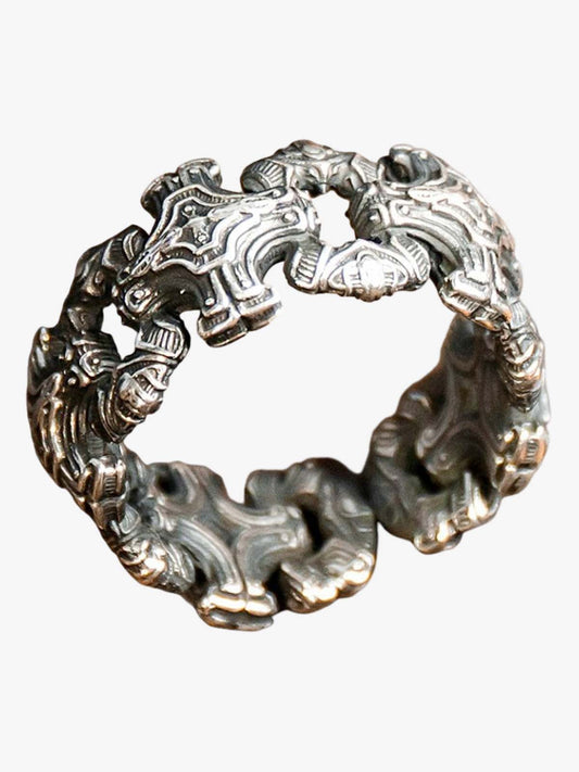 Sterling Silver Dragon Head Design Men's Bracelet - Vintage Style Jewelry with Intricate Carving and Mythical Beast Motif 