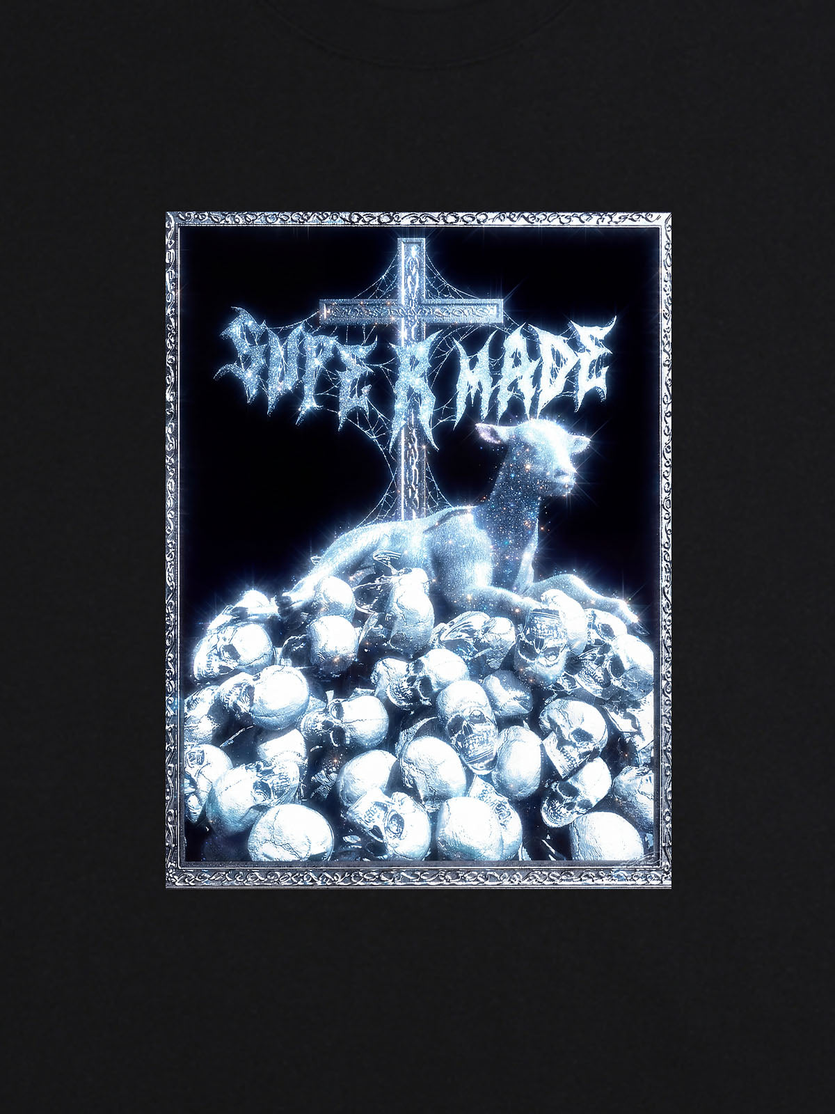 The Supermade-Cotton Black And White"The Silence Of The Lambs" T-Shirt With Gothic Cross And Skulls Graphic Print - Dark 