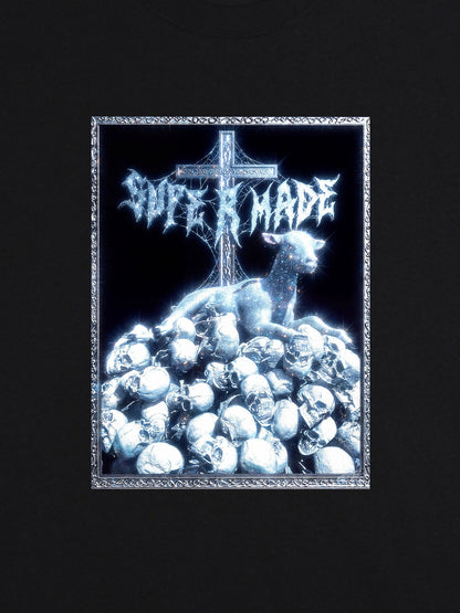 The Supermade-Cotton Black And White"The Silence Of The Lambs" T-Shirt With Gothic Cross And Skulls Graphic Print - Dark 