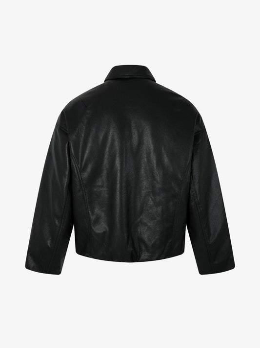 Stylish Black Leather Jacket with Zipper Detail for Modern Fashionistas 