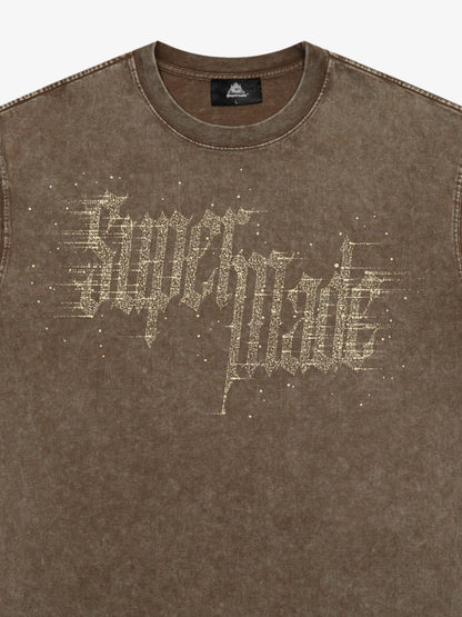 THE SUPERMADE Imitation Diamond Effect LOGO Graphic Tee with Bold Typography Design 