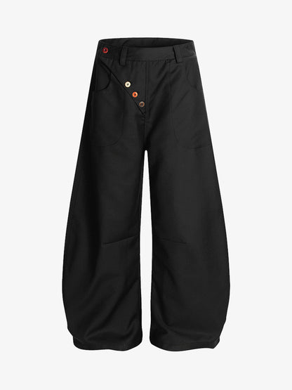 Adjustable Side Buttons Barrel Pants 