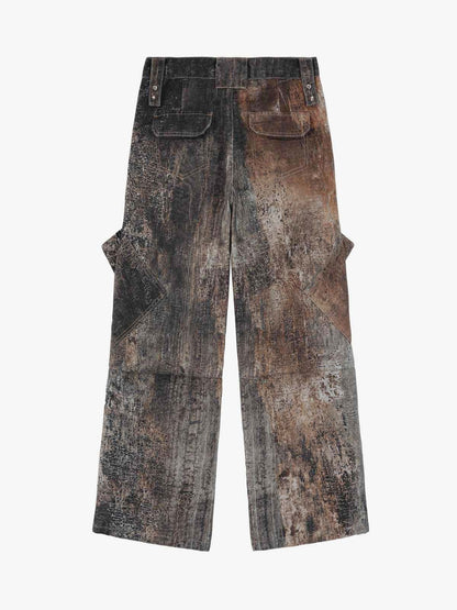 Antique-style Heavy Industry 3D Digital Printing Denim Bell-bottom Work Pants 