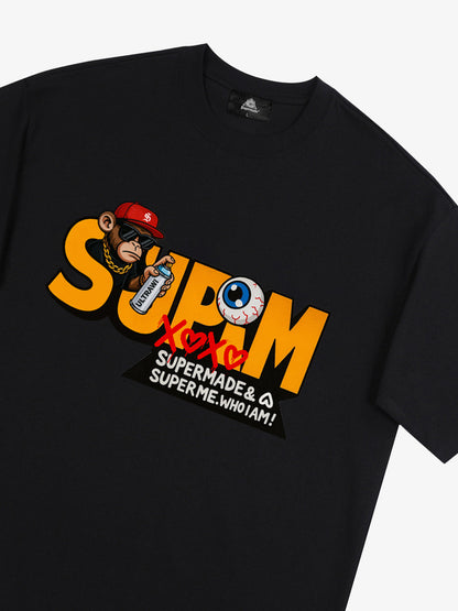 Supermade Trendy Hip-Hop Monkey Graffiti Font T-Shirt 