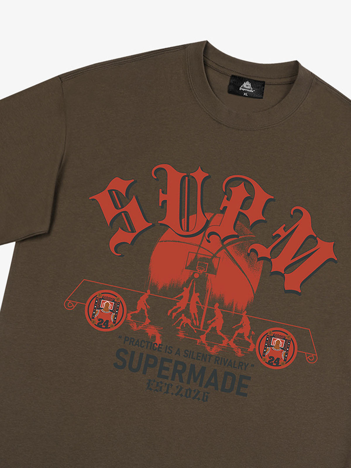 thesupermade-Cotton Basketball Graphic T-Shirt with "Practice Is A Silent Rivalry" Print and Oversized Fit 