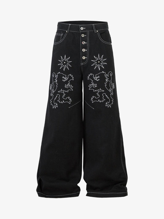 Thesupermade Heavy Contrast Thread Embroidered Multi-button Jeans 