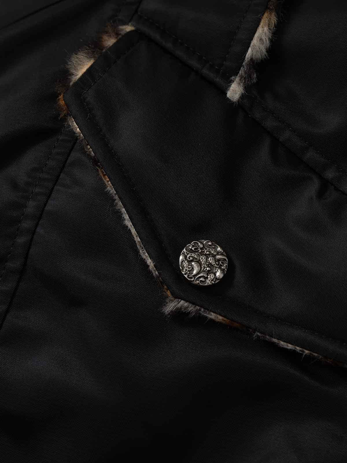 Retro Fur Collar Leopard Lined Bomber Jacket