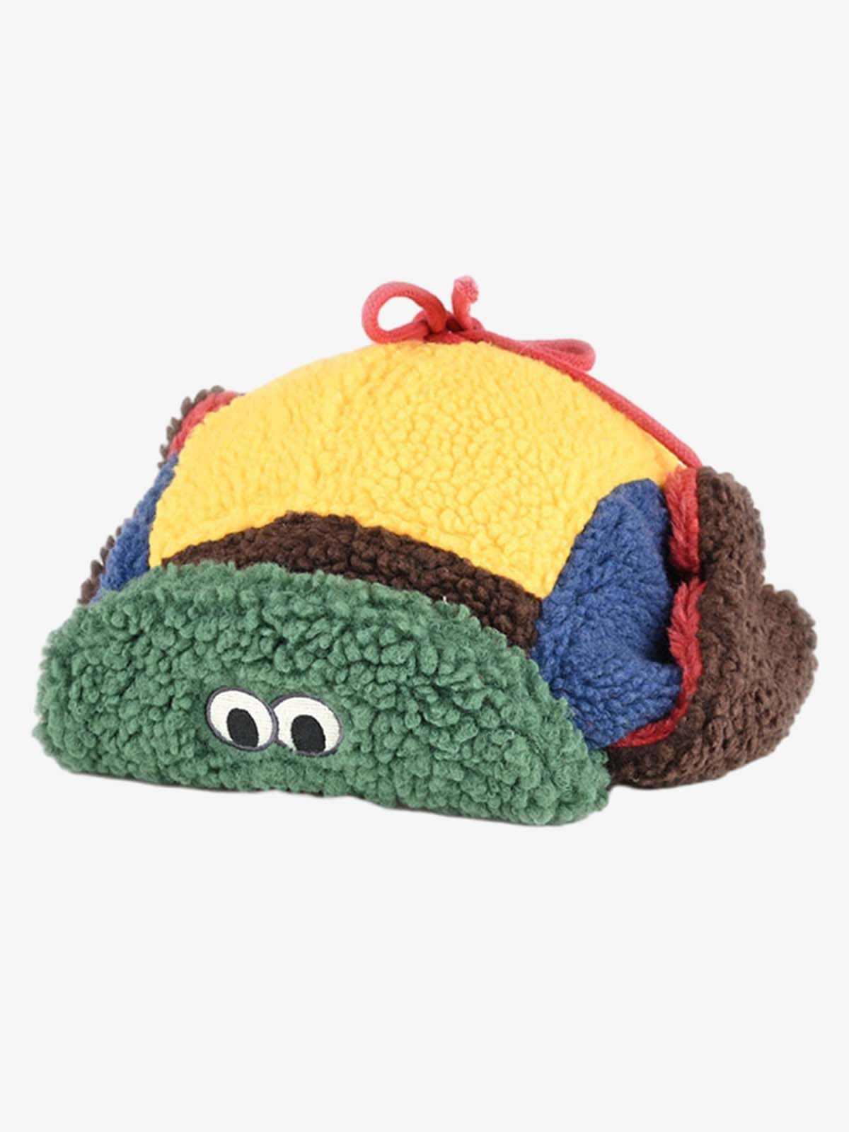 Faux Sherpa Color Block Kids Hat with Frog Visor and Ear Flaps?