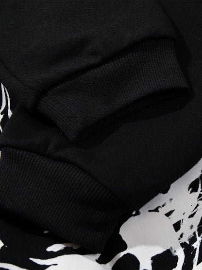 Street Washed Distressed Dark Skeletons Print Hoodie 